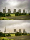 UK - Ferrybridge Power Station Cooling Towers Demolition - Before and After - Oct. 13th 2019 West Yorkshire - England Royalty Free Stock Photo