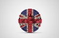 UK flag on a bitcoin cryptocurrency coin. 3D Rendering