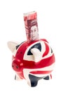 UK flag china piggy bank with banknote