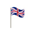 UK flag on the flagpole. Official colors and proportion correctly. Waving of UK flag on flagpole, vector illustration isolate
