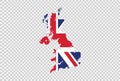 UK flag on map isolated  on png or transparent  background,Symbols of  United Kingdom,Great Britain,template for banner,card, Royalty Free Stock Photo