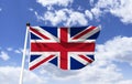 UK Flag Mockup fluttering under blue sky