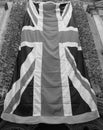 UK flag with poppies in Bristol in black and white