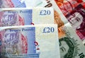 UK GBP pound currency notes in selective focus