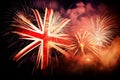 Uk great britain union jack flag with fireworks celebration. Generative ai Royalty Free Stock Photo