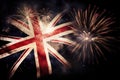 Uk great britain union jack flag with fireworks celebration. Generative ai Royalty Free Stock Photo