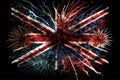 UK holiday concept. Great Britain Union Jack flag background with fireworks. Generative ai Royalty Free Stock Photo