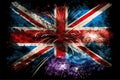 UK holiday concept. Great Britain Union Jack flag background with fireworks. Generative ai Royalty Free Stock Photo