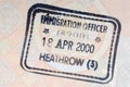 UK immigration arrival passport stamp Royalty Free Stock Photo