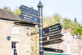 UK Ironbridge March 3 2016 Tourist direction signposts pointing in various directions in town
