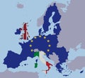 Brexit UK Italy EU map flags europe cut out fx