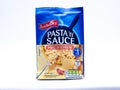 UK, Jan 2020: Batchelors Pasta `n` Sauce Macaroni and cheese packet on white background