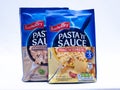 UK, Jan 2020: Batchelors Pasta `n` Sauce Macaroni and gorgonzola cheese and mushroom packet on white background