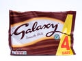 UK, Jan 2020: Galaxy Mars smooth milk chocolate bars 4 pack on white background