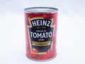UK, Jan 2020: Heinz tomato soup in a can on white background