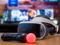 UK, Jan 2020: Sony Playstation VR headset and move wireless controller Royalty Free Stock Photo