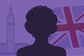 UK, London, 08.09.2022: silhouette of Queen Elizabeth. Death of the Queen of Great Britain. Cartoon. Vector illustration