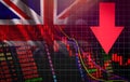 UK. London Stock Exchange market crisis red market price down chart fall Business and finance money crisis background red negative Royalty Free Stock Photo