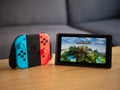 UK, March 2020: Nintendo switch minecraft game with joy con grip Royalty Free Stock Photo
