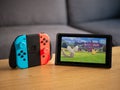 UK, March 2020: Nintendo switch pikachu battle at home - pokemon sword and shield game