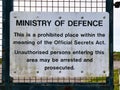 A UK Ministry of Defence sign warning that the area is a prohibited place under the Official Secrets Act