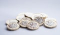 UK money, new pound coins in small pile