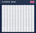 UK Planner blank for 2018. English Scheduler, agenda or diary template.