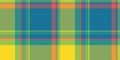 Uk tartan check textile, turquoise background vector fabric. French pattern texture seamless plaid in cyan and yellow colors
