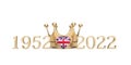 UK Union Jack heart with a gold crown. Queen Jubilee concept. 3D Rendering