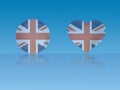 UK/ United Kingdom flag in glossy ball and heart with reflection on blue background vector illustration