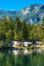 Ukanc camping site on Bohinj lake, Slovenia Royalty Free Stock Photo