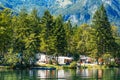 Ukanc camping site on Bohinj lake, Slovenia Royalty Free Stock Photo