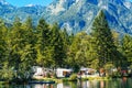 Ukanc camping site on Bohinj lake, Slovenia Royalty Free Stock Photo