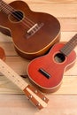 Ukeleles on the wooden deck