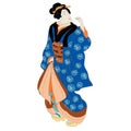 Ukiyo-e beauty woman, japanese geisha in kimono vector illustration. Japan art of asian girl, cute woman fashion