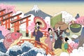 Ukiyo-e people enjoying tea Royalty Free Stock Photo