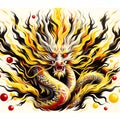 Ukiyo painting art of a charming dragon with red eyes and yellow auras, on white background, magical animal design Royalty Free Stock Photo