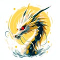 An ukiyo painting of magical animal, the legend of a charming dragon with yellow auras and red eyes, on white background Royalty Free Stock Photo