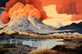 Ukiyoe style Volcanic eruptions in Iceland