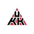 UKK triangle letter logo design with triangle shape. UKK triangle logo design monogram. UKK triangle vector logo template with red Royalty Free Stock Photo