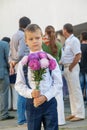 Ukraina.Kiev - September 1, 2016. The first-grader boy with flow