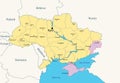 Ukraine, administrative map with occupied territories by Russia - Donbas and Crimea, as of January 2022. Vector illustration