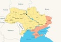Ukraine, administrative map with occupied territories by Russia, as of January 2024. Vector