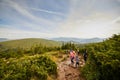 UKRAINE - August 24. 2019. Mount Hoverla. Carpathians in Ukraine in summer. Tourists climb to the top of the mountain. Picturesque