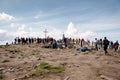 UKRAINE - August 24. 2019. Mount Hoverla. Carpathians in Ukraine in summer. Tourists climb to the top of the mountain. Picturesque