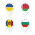 Ukraine, Belarus, Moldova, Bulgaria flag location map pin icon Royalty Free Stock Photo