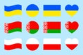 Ukraine, Belarus, Poland flag vector illustration. Ukrainian, Belarusian, Polish states official symbols set. Can use Royalty Free Stock Photo