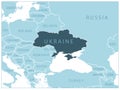 Ukraine - blue map with neighboring countries and names