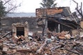 Ukraine, Borodyanka - 04.21.2022: A building destroyed by the war, broken walls, black traces of burning