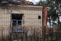 Ukraine, Borodyanka. A building destroyed by the war, broken walls, broken windows and black traces of burning